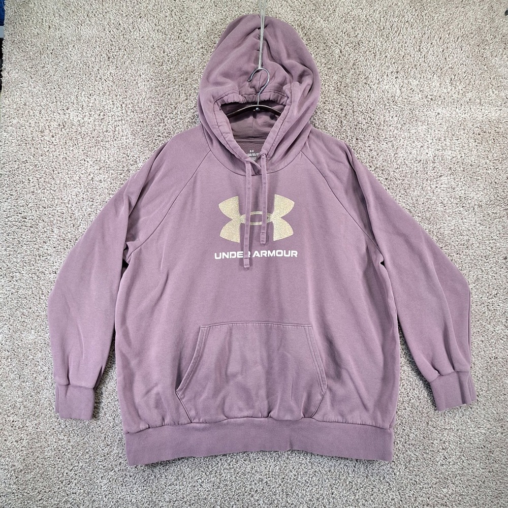 Under Armour Hoodie Women 2XL Purple Fleece Logo Pullover Sporty Athleisure
